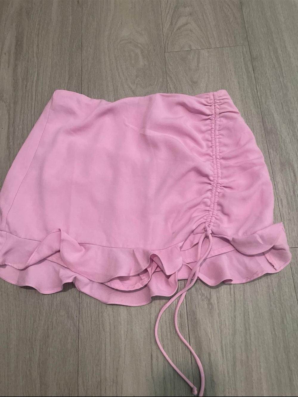Pink Ruffle Drawstring Mini Skirt